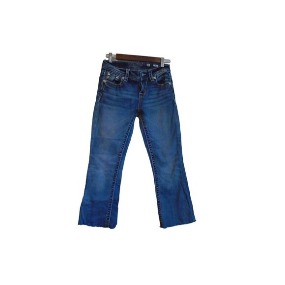 Miss Me Sz 26 Bootcut Jeans Cut Raw Hem Medium Wash w Amazing Embroidered and St - Picture 1 of 7